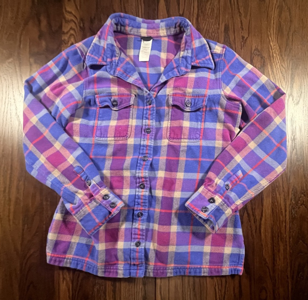Patagonia Shirt Womens 2 XS Purple Plaid Flannel Organic Cotton Long Sleeve